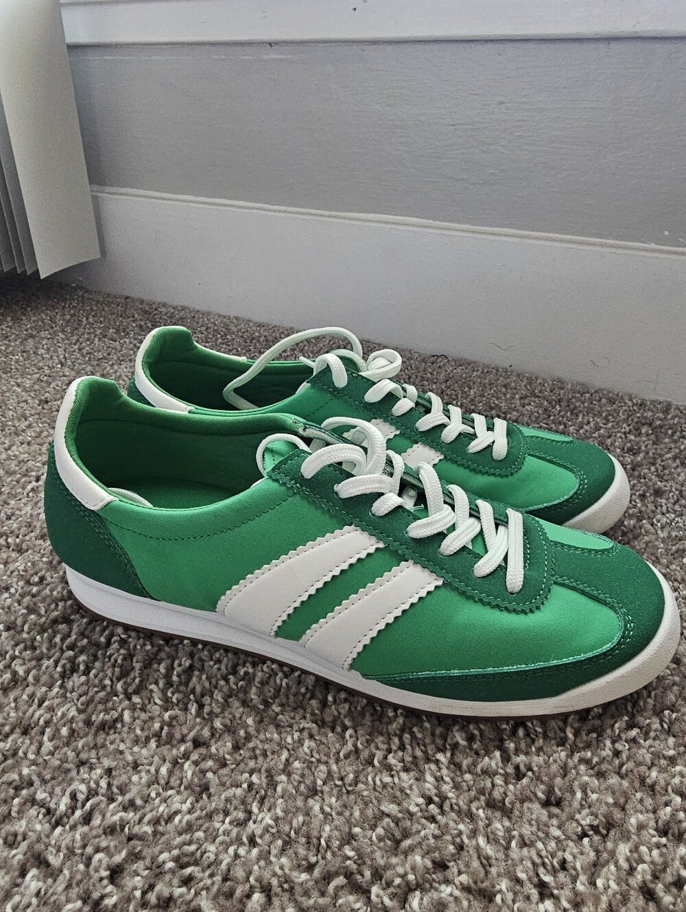 Green Athletic Sneakers with White Stripes